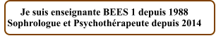Je suis enseignante BEES 1 depuis 1988Sophrologue et Psychothrapeute depuis 2014